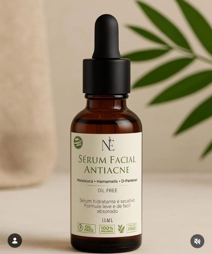 Sérum Antiacne - com Hamamélis, óleo essencial de melaleuca e D-Pantenol